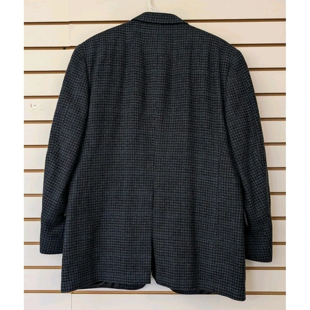 Vintage Hart Schaffner & Marx Mens 41R Virgin Wool Blazer Gray Green Houndstooth